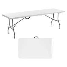 8 Ft Heavy Duty Folding Table – Portable Fold-in-Half Utility Table with Handle (White)
