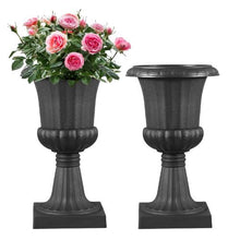 16.5" Plastic Urn Planters Classic Flower Pots for Indoor & Outdoor Décor (Set of 2) Black