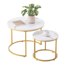 23-24 In Vintage Round Nesting Tables with Metal Frame (White & Gold)