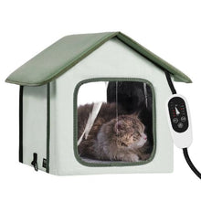 Elevated Heated Cat House with Timer Foldable Outdoor Shelter Heated Pad for Winter Green (Small)