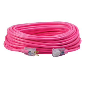 Cable de extensión para exteriores SJTW de 100 pies, 12/3, color rosa frío, con indicador de encendido, 2579SW000A (paquete de 4) 