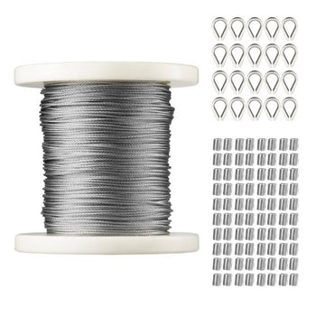 1/16 Inch 7x7 Strand T304 Stainless Steel Braided Aircraft Cable 328FT With Accessories