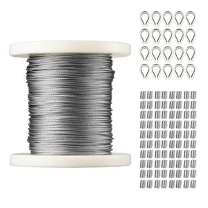 1/16 Inch 7x7 Strand T304 Stainless Steel Braided Aircraft Cable 328FT With Accessories