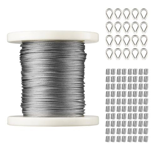 1/16 Inch 7x7 Strand T304 Stainless Steel Braided Aircraft Cable 328FT With Accessories