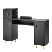 Black Glass Top Nail Tech Manicure Table with Storage