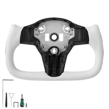 Tesla Model 3 Steering Wheel 2016–2023 Carbon Fiber Flat-Bottom Design Heated Leather Grip (White)