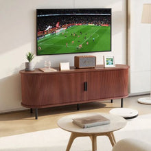 58 In Boho TV Stand with Adjustable Shelves & Rolling Door for Living Room Bedroom (Brown)