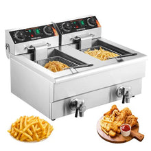 Commercial Deep Fryer 3000W Dual Tank Electric Countertop Fryer 2 x 11.6Qt Stainless Steel with Baskets & Temp Control