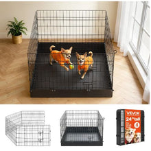 Dog Playpen 24" 4-Panel Foldable Metal Fence with Door & Pad (Black)