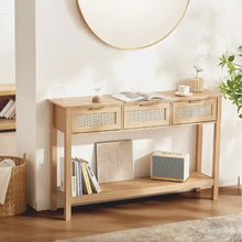 Rattan Console Table with 3 Drawers & Sliding Door