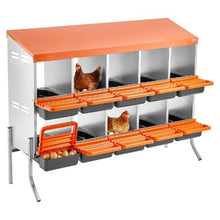 10-Compartment Chicken Nesting Box Roll-Away Egg Laying Box with Legs Galvanized Steel & Plastic for Hens Orange