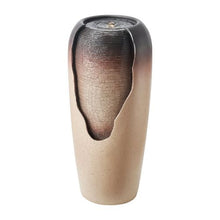 30.71" Outdoor Glazed Jar Water Fountain – 1-Tier Floor Standing Fountain with LED Light & Pump for Garden Patio & Home (Coffee)