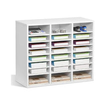 24-Compartment Literature Organizer with Adjustable Shelves Wooden MDF Mailbox Sorter (White)