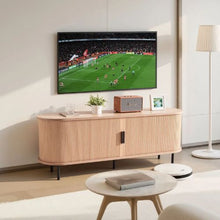 Boho TV Stand for TVs up to 58 In Entertainment Center with Adjustable Shelves & Rolling Door 350 lbs Load - (Burlywood)