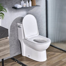 12 In Rough One-Piece Toilet Elongated Toilet Vortex Left Flush with Comfortable Chair Seat for Bathroom (White + Silver)