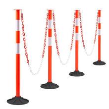 34" Traffic Delineator Posts 4 Pack with Weighted Base Reflective Strips & Chain Red for Construction and Parking Lots