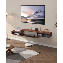 70 In Floating TV Stand Wall Mount Entertainment Center with Power Outlet & Cable Hole Modern TV Shelf with Storage Cabinet - (Wood)