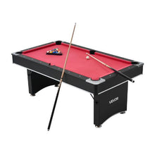 6ft Portable Pool Table – Black Frame Red Cloth for Family Game Room Kids Adults