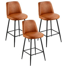 27 Inch Bar Stool Set with Backrest and Metal Legs for Kitchen Dining Room (Brown)