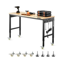 60-Inch Adjustable Workbench 2000 LBS Capacity Oak Top Power Outlet Wheels & Pegboard