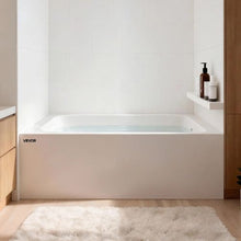 60" x 30" Contemporary Alcove Acrylic Bathtub Soaking Tub with Right Hand Drain Overflow Hole Integral Flange (White)