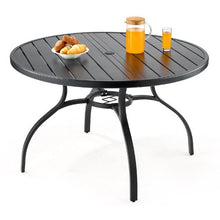 47-Inch Round Metal Bistro Table with Umbrella Hole – All-Weather Steel Slat Patio Furniture for Lawn Garden and Porch (Black)