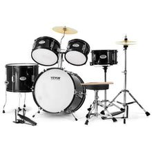 Kids 5-Piece 16″ Beginner Drum Set with Throne, Cymbals & Pedal (Black)