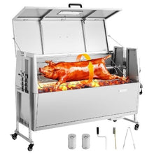 Charcoal Rotisserie Grill 38W Pig & Lamb Spit Roaster 132 LB Capacity Wheels Stainless Steel