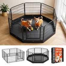 Dog Playpen 24" 8-Panel Foldable Metal Fence with Door & Bottom Pad Black