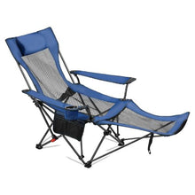 Reclining Camping Chair – 4 Position Folding Mesh Lounger with Headrest & Footrest (Blue)