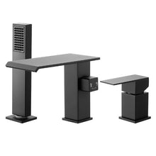 Roman Tub Faucet 3-Hole Waterfall Bathtub Faucet Set with Shower Head & 1 Handle Deck-Mount (Matte Black)
