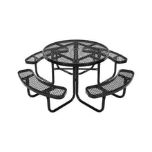 Outdoor Picnic Table Set 46" Round Patio Table with Benches Heavy-Duty Steel Umbrella Hole, Weather-Resistant (Black)