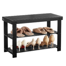 3-Tier Bamboo Shoe Rack Bench Entryway Storage Organizer Holds for Front Door Hallway Living Room Bedroom (Black)