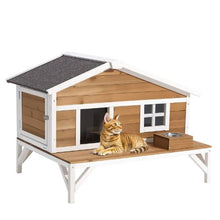 Insulated Elevated Cat House with Foam Waterproof Wooden Shelter 43.5" x 33.5" x 31"