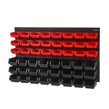 48-Bin Wall Mounted Storage Bins Garage Parts Organizer with Wall Panels (Black & Red)
