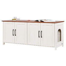 47.2-Inch Cat Litter Box Enclosure Hidden Cabinet with 4 Doors & 2 Entries Wooden Kitty House Furniture Fits Most Litter Boxes Brown & White