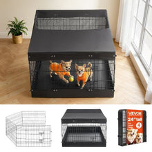 Dog Playpen 24" 4-Panel Foldable Metal Pet Fence with Door Cover & Pad (Black)