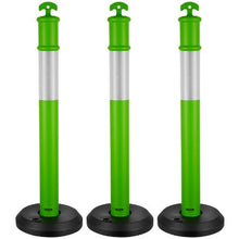 48" Traffic Delineator Posts with Fillable Base & Reflective Strips Green for Construction & Parking Lot Safety