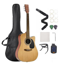 41 Inch Cutaway Acoustic Guitar Bundle with Gig Bag Tuner Capo & Accessories (Natural)