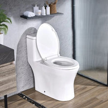One-Piece Toilet Elongated Toilet Vortex Dual-Flush 1.0/1.28 GPF with Comfortable Chair Seat for Bathroom (White + Silver)