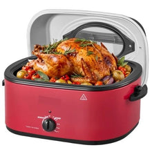 24QT Electric Roaster Oven 1450W Viewing Lid Defrost & Warm Functions Removable Pan & Rack (Red)