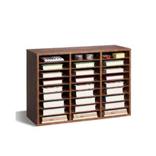 27-Compartment Wooden Literature Organizer Mail Sorter – (Dark Brown)