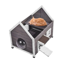 Weatherproof Outdoor Cat House with Large Side Door PVC Door Flaps Open Roof Clear Window 22"L x 30"W x 26"H