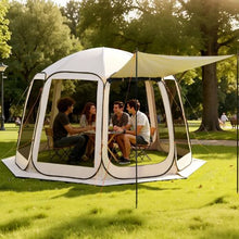 12 x 11 ft Pop-Up Screen Tent with Awning 10–12 Person Screened Canopy Shelter with Netting Sides & Carry Bag – (Beige)