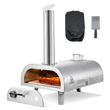 Outdoor Pizza Oven 12" Pellet Wood-Fired Pizza Maker with Thermometer Pizza Stone & Carry Bag (Silver)