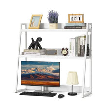 2-Tier Desktop Bookshelf Organizer White 37.4" Storage Rack (White)