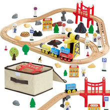 70PCS Wooden Train Set with Magnetic Crane Railway Track Toy for Kids Ages 3-8
