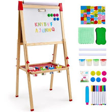 Kids 3-in-1 Wooden Art Easel – Double-Sided Whiteboard & Chalkboard with Paper Roll