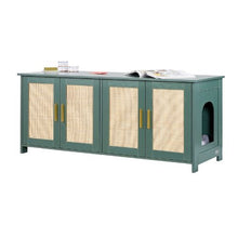 47.2-Inch Cat Litter Box Enclosure Hidden Cabinet with 4 Rattan Doors & 2 Entries Kitty House Furniture Fits Most Litter Boxes (Green)