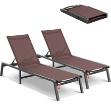 Outdoor Chaise Lounge Chairs, Aluminum, 5 Adjustable Positions – (Brown) Pack of 2